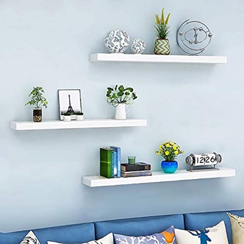 Wall Mounted Floating Shelves，Set of 3 White Floating Display Shelf Home Bedroom Decor Shelf with No Visible Install Screws,White.
