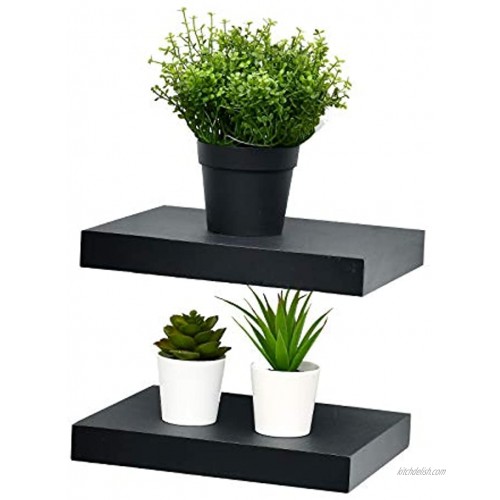 WELLAND Set of 2 Floating Shelves Wall Mounted Shelf for Home Decor with 8 Deep Black 10 inch