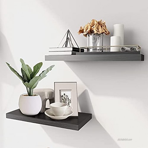 WOOD CITY Black Floating Shelves for Wall Invisible Wall Mounted Display Shelf Set of 2 Modern Wood Small Display Shelfs with Matte Finish Perfect for Bathroom Decoration Office and More