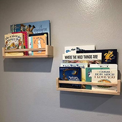 Wood Wall Mount Nursery Bookshelf 2 Pack Floating Book Shelves Photos CDs Shelf for Kid's Room Floating Wooden Spice Wall Mounted Rack for Kitchen