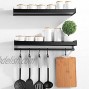 Xabitat No Drill Adhesive Wall Mounted Spice Rack with 6 Removable Hangers 16 | Durable Washable Heavy Duty Metal Floating Kitchen Shelves | Modern Home and Bathroom Decor | Set of 2 | Black