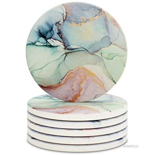 ABSTRACTED Marble Coasters for Drinks Geode Coasters Agate Coaster Large Absorbent Water Absorbing Coasters for Glass Table Top Large 4 inch Size Set of 6 Light Green Marble