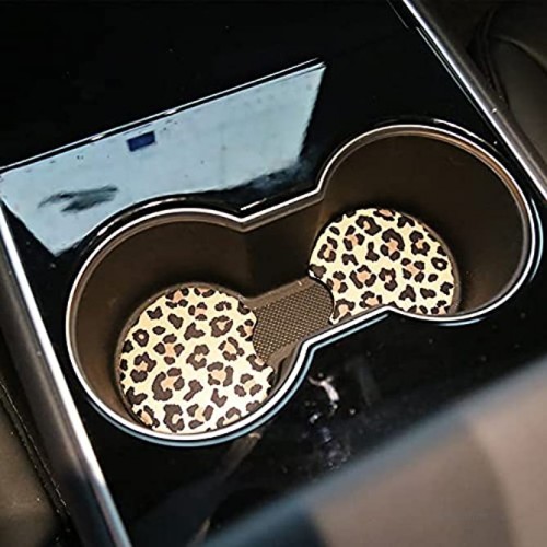 Ailun Car Coasters for Drinks Absorbent Cute Car Coasters for Women ar Cup Holder Coasters for Your Car with Fingertip Grip Auto Accessories for Women & Lady,Pack of 2 Snow Leopard