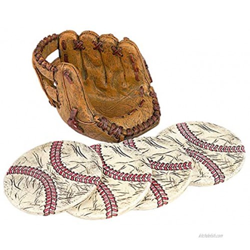 Baseball Coasters Set: Includes 4 Baseball Glove Ceramic Coaster for Drink. Vintage Sports Home Decor.