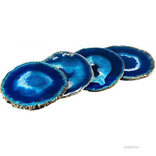 Blue Agate Coasters Set of 4 3.5-4 Brazilian Geode Crystal Decor 3.5-4 Blue