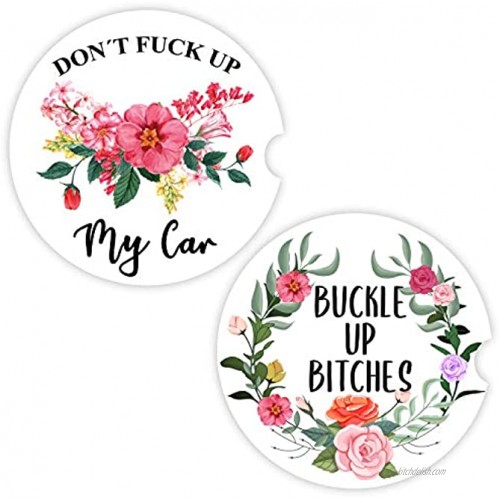 Car Coasters for Cup Holders Absorbent 2 Pack Funny Car Cup Holder coasters Cute Car Accessories for Women Ceramic Car Coaster to Keep Cupholder Clean with Cork Base & Finger Notch for Easy Removal