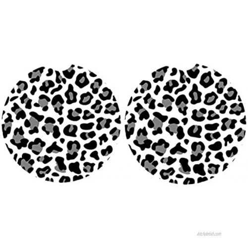 Car Coasters Pack of 2,Leopard Print Absorbent Ceramic Car Coasters,Drink Cup Holder Coasters,with A Finger Notch for Easy RemovalGrey