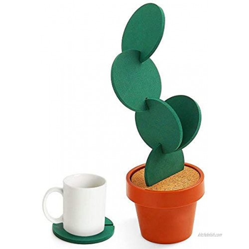 Coasters DIY Cactus Coaster Set of 6 Pieces with Flowerpot Holder for Drinks Novelty Gift for Home Office Bar Decor and Improvement Sirensky Brand