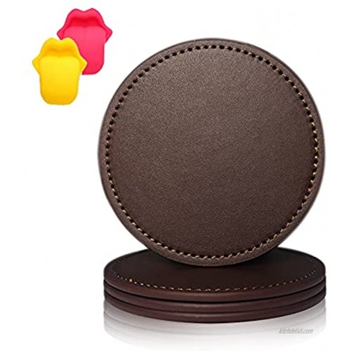 Coasters for Drinks 4Pack PU Leather Coasters Bar Drink Coasters for Tabletop Protection Furniture from Damage Brown