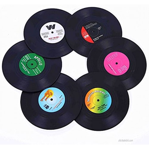 Coasters for Drinks with Gift Box Set of 6 Colorful Retro Vinyl Record Disk Coasters with Funny Labels-Prevent Furniture from Dirty and Scratched-4.2 Inch