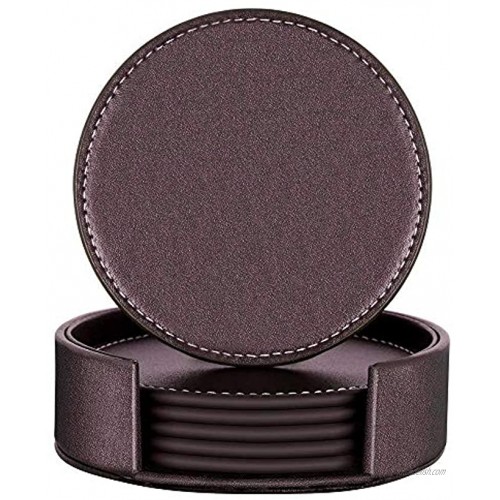 Coasters for Drinks,THIPOTEN Leather Coasters with Holder,Protect Furniture from Damage6PCS Brown