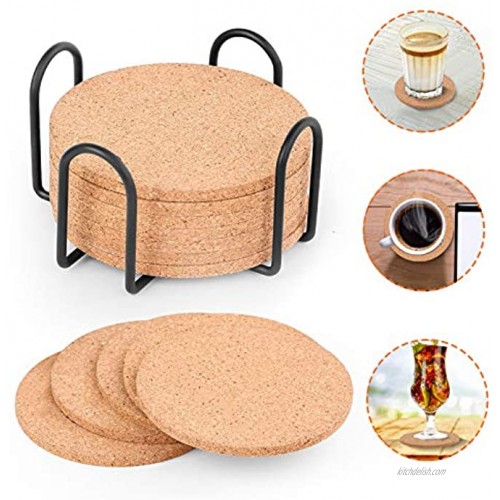 Cork Coasters with Holder Heat-Resistant Natural Cork Coasters 12-Piece Set for Housewarming Gifts Living Room Decor Tabletop Protection Cold Drinks Wine Glasses Cups Mugs