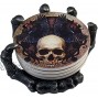 DWK Helping Hand Beautiful Gothic Skull Beverage Coasters with Creepy Skeleton Hand Holder for Halloween Home Kitchen Dining and Bar Décor Accent 5.5-inch