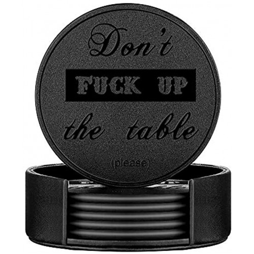 Funny Coasters Thipoten 6 Pcs Leather Coasters with Holder Perfect Housewarming Hostess Gifts Protect Furniture from Water Marks Scratch and Damage6Pcs Black