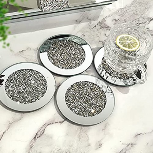 GIMORRTO Glass Mirrored Coaster 4 Set 4x4inch Crushed Diamond Cup Mat Decor on Tabletop for Restaurant Kitchen bar Dining Table