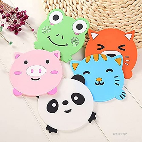 Joyfree 5PCS Silicone Rubber Coaster Colorful Animal Coaster Cup Mat for Drinks Durable Non-Slip Hot Pads Protection Furniture Damage for Home and Kitchen Use.