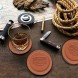 Loyalpart Coaster Leather Coasters for Drinks with Holder for Wooden Table Absorbent Bar Coster for Coffee Table House Warming Presents for Women Funny Farmhouse Brown Costers for Cups & Mugs Set of 6
