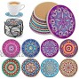Teivio Absorbing Stone Mandala Coasters for Drinks Cork Base with Holder for Friends Men Women Funny Birthday Housewarming Kitchen Bar Decor Suitable for Wooden Table Set of 8Black Holder