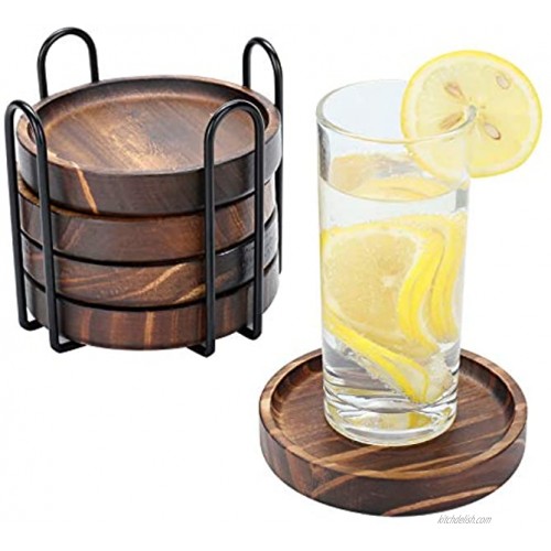 Wooden Coasters for Drinks Natural Paulownia Wood Drink Coaster Set for Drinking Glasses Tabletop Protection for Any Table Type Set of 5 Dia 4.3 x 4.3 x 0.8 Inches