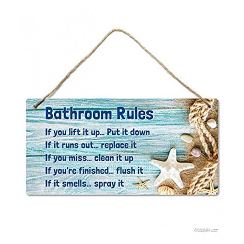 Beach Bathroom Decor 12″x6″ PVC Plastic Wall Decoration Hanging Sign Water and Humidity Proof Bathroom Rules Seashell Bathroom Decor Beach Bathroom Decor and Accessories Starfish …