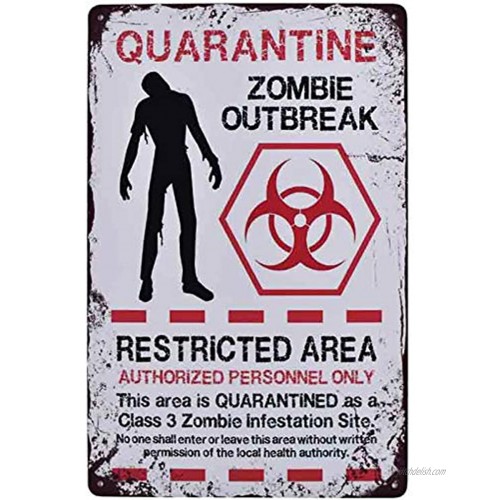 Flytime Warning Restricted Area Quarantine Zombie Outbreak Vintage Tin Signs Retro Metal Plate Wall Decor Funny Coffee Bar Signs 8X12Inch