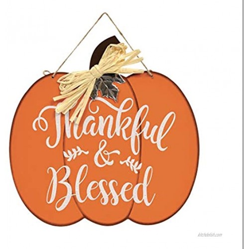 Greenbrier International Thankful & Blessed Pumpkin Fall Hanging Sign 12X12