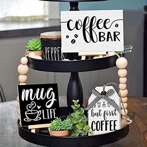 Huray Rayho Coffee bar Tier Tray Decorations Kitchen Coffee Station Supplies But First Coffee Sign for Farmhouse Tiered Tray Coffee Theme 3D Signs Mug Life Rae Dunn Collections