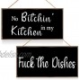 Jetec 2 Pieces Funny Kitchen Signs the Dishes Hanging Wall Art Sign No Bitchin in My Kitchen Rustic Wooden Wall Signs Decorative Wood Sign Home Kitchen Decor 10 x 5 Inch