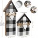 Jetec 2 Pieces Wooden House Shaped Block Sign Farmhouse Buffalo Plaid Home Sign Tiered Tray Decor for Living Room Window Shelf Desk Office
