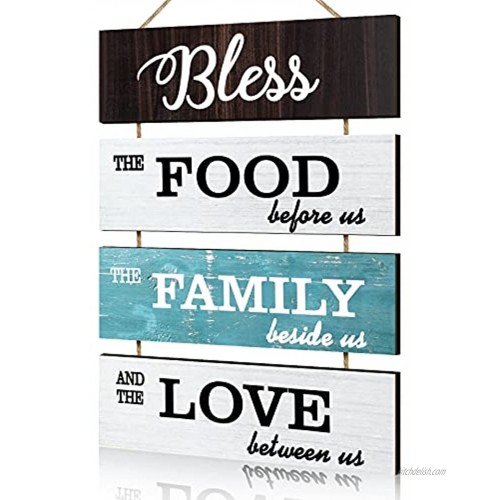 Jetec Bless Hanging Wall Sign Large Hanging Wall Sign Rustic Wooden Family Food Love Sign Decor Hanging Wood Wall Decoration for Kitchen Dining Room Living Room Bedroom Outdoor Modern Color