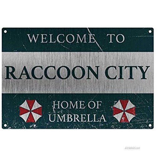Metal Tin Sign Personalized Vintage Resident Welcome to Raccoon City Home of Umberella Sign Style Metal Aluminum Sign for Wall Decor 8x12 Inch