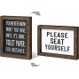 Mkono 1 Pcs Bathroom Decor Signs Farmhouse Rustic Box Sign Decorations Wooden Funny Bathroom Accessories Decor Signs for Shelves Both Sides with Sayings