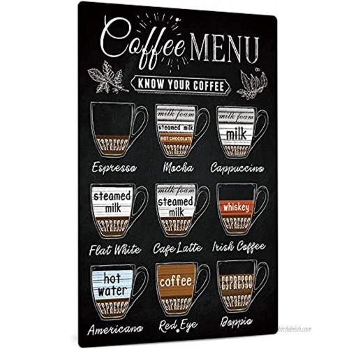Putuo Decor Coffee Bar Sign Vintage Coffee Menu Wall Decor 12 x 8 Inches Aluminum Metal Sign for Bar Restaurants Cafes Pubs Office Kitchen Home Coffee Station