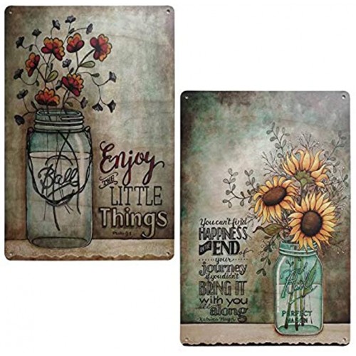 TISOSO Enjoy the Little Things Colorful Sunflower Retro Vintage Tin Sign Primitive Country Farmhouse Home Decor Sign 2Pcs-7.8X11.7Inch