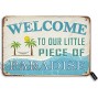 Welcome to Our Little Piece of Paradise 8X12 Inch Tin Retro Look Decoration Art Sign for Home Swimming Pool River Beach Farmhouse Garden Outdoor Funny Wall Decor