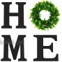 3 Pieces 12 Inch Black Wooden Letters Decorative Home Signs Wall Letters with Green Wreath Flower Garland for Farmhouse Living Room Bedroom Kitchen Doorway Decoration