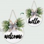 AerWo Interchangeable Welcome Sign Front Door Decor Wood Hello Sign Door Wreath with Buffalo Plaid Bow Farmhouse Wall Hanging Outdoor Front Porch Decor for Spring Housewarming Gifts Home Decorations