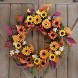 Artificial Fall Wreath Silk Sunflower Paper Flower Wreath Green and Colorful Leaves for Front Door Spring &Autumn Wreaths Farmhouse Home Office Wedding Party Wall Decor 14 in Wreath