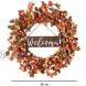 Artificial Fall Wreath,20 Inches Orange Autumn Wreath with Small Pumpkins Thanksgiving Wreath with Welcome Sign for Front Door Wall Window and Farmhouse Decor