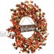 Artificial Fall Wreath,20 Inches Orange Autumn Wreath with Small Pumpkins Thanksgiving Wreath with Welcome Sign for Front Door Wall Window and Farmhouse Decor