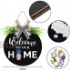 Gnome Wooden Seasonal Welcome Door Sign Interchangeable Welcome to Our Home Round Wood Hanging Front Door Sign with Burlap Bow with 12 Seasonal Ornament for Independence Day Holiday Porch Black