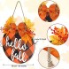 Hello Fall Hanging Wood Sign Thanksgiving Day Front Door Sign 11.8 x 11.8 Inch Hello Fall Wreath Porch Sign with Bow Hanging Rustic Plaid Wall Decor for Thanksgiving Day Autumn Party Home Decor