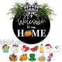 Interchangeable Seasonal Welcome Wooden Sign Rustic Home Round Sign Front Door Decor Farmhouse 12 Inches with 12pcs Decorations for Fall Halloween Christmas Thanksgiving GiftsBlack