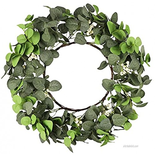 Ivalue Artificial Eucalyptus Wreath Green Leaf Wreath with White Berries Spring Greenery Wreath for Front Door Wall Window Wedding Party Decor Eucalyptus Leaves +White Berries 20 inches