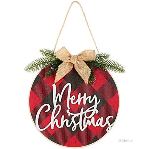 Jetec Merry Christmas Decorations Wreath Christmas Hanging Sign Rustic Burlap Wooden Holiday Decor for Christmas Home Window Wall Farmhouse Indoor Outdoor Decorations Red and Black