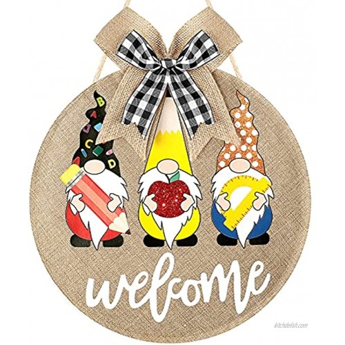 Jetec Welcome Sign Gnome Welcome Front Door Hanger Burlap Gnome Sign Hanging Wall Porch Teacher Appreciation Swedish Gnomes School First Day Decoration for Kindergarten Student Kids