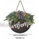 Loyalpart Wreaths for Front Door Decor Spring Welcome Sign Wreath for Front Door Outside Wall Decorations Hanging Outdoor Eucalyptus Boxwood Farmhouse Wreath for Spring and Summer Coffee