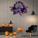 NEROSUN Halloween Wreath for Front Door Decor 20 LED Light Up Halloween Decorations with Artificial Rose and Ball Purple Lights for Outside Decor