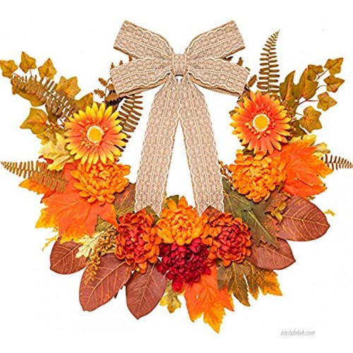 LSKYTOP 20 Artificial Fall Maple Leaves Wreath Front Door Wreath for Fall and Thanksgiving Decoration 