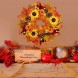Rocinha Pre-lit Fall Wreath for Front Door 18 Inches Autumn Wreath with Timer 20 LEDs Maples Leaf Pumpkin Pine Cone Berry Sunflower Harvest Thanksgiving Decorations Fall Decorations for Home